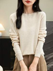 Pull col rond pour femmes, manches longues, tricoté, doux et chaud, pull-over pour l'automne et l'hiver