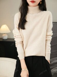 Pull-over pour femmes à manches longues en tricot, col roulé, chaud et doux, pour l'automne et l'hiver