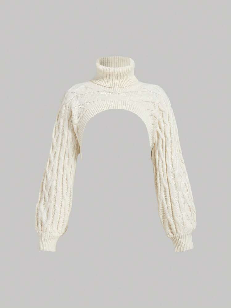 SHEIN MOD Femmes Couleur Unie Col Roulé Manches Longues Tricot Crop Top, Pulls Femmes, Pull Beige en Automne/Hiver