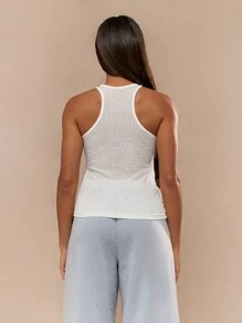 MISSGUIDED Áo ba lỗ sọc mỏng thêu logo - trắng - Xem 2