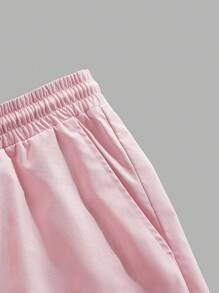 Manfinity RebelGame Men Car & Letter Graphic Tee & Drawstring Waist Shorts For Summer - Pink - View 4