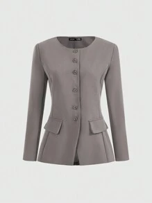 COSMINA Chaqueta regular de manga larga de color liso y estilo minimalista casual para mujer