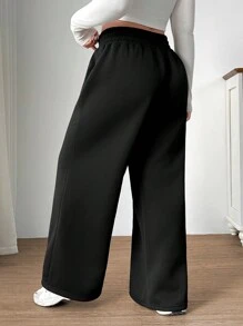 SHEIN EZwear Pantalón de chándal informal con cordón para mujer de talla grande de unicolor