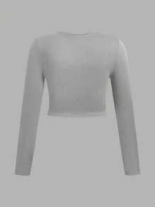 SHEIN EZwear 3 件套休闲简约圆领长袖短款上衣 T 恤，适合大码女士，适合夏季 - 彩色 - 查看 8