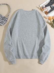 INAWLY Slogan & Figure Graphic Thermal Lined Pullover,Long Sleeve Tops - Light Grey - View 2