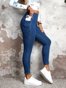 Jeans casuales de unicolor y sencillos para mujer - Negro - Ver 3