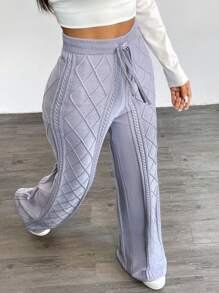 SHEIN LUNE Winter  Pants,Drawstring Waist Sweater Pants,Loose Casual Sweater Pants