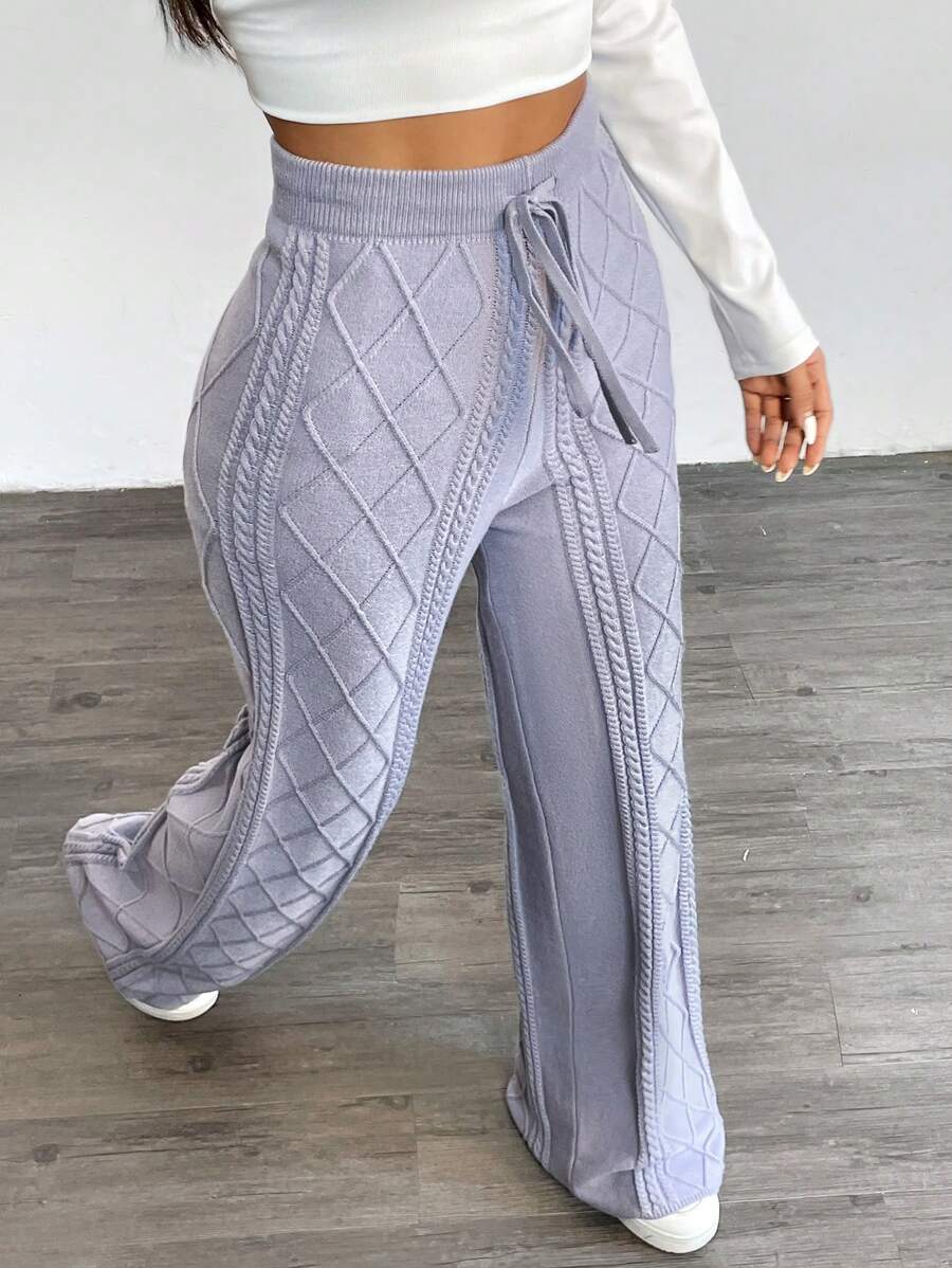 SHEIN LUNE Winter  Pants,Drawstring Waist Sweater Pants,Loose Casual Sweater Pants
