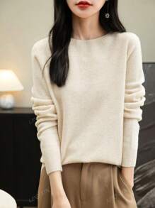 Pull col rond pour femmes, manches longues, tricoté, doux et chaud, pull-over pour l'automne et l'hiver