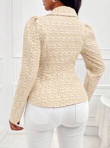 Zolique Women's Floral Jacquard Bishop Sleeve Stand Collar Elegant ...