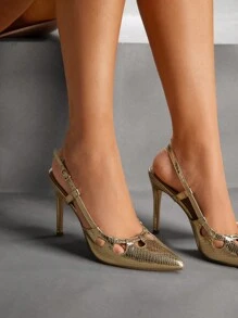 CUCCOO SZL Women's Fashion Gold Snakeskin Hollow-Out High Heels For Commuting, Dates, Parties, Weddings, Holidays Spring Shoes Spring Break Easter Prom Heels - Gold - View 6