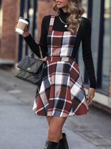 SHEIN LUNE Plaid Print Casual Sleeveless Slip Dress Burgundy Color Women Outfit