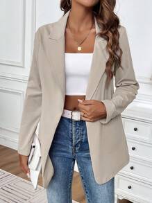 SHEIN LUNE Women's Classic Lapel Collar Long Sleeve Blazer Jacket - Apricot - View 1
