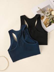 2pcs/Set Seamless Yoga Sports Bras For Women, Removable Padded Wire-Free Breathable Mesh Back Design - Multicolor - View 2