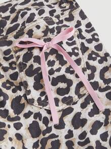 SHEIN MOD Quần Jeans Ống Loe Họa Tiết Da Báo Có Nơ Trang Trí Cho Nữ - Nhiều màu - Xem 3