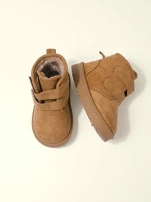 1pair Toddler Boys' Camel Color Hook And Loop Flat Casual Warm Thermal Lined Snow Boots For Winter - Camel - View 4