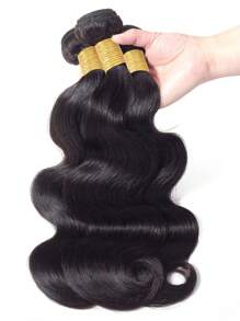 3pcs Body Wave Human Hair Bundles Virgin Hair Extension 3 Bundles Real Double Weft Hair Weave Cheap Hair Daily Use Natural Black Color - Natural Black - View 2