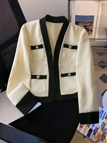 Calvaya Women's Colorblock Patchwork Long Sleeve Pocket Casual Jacket