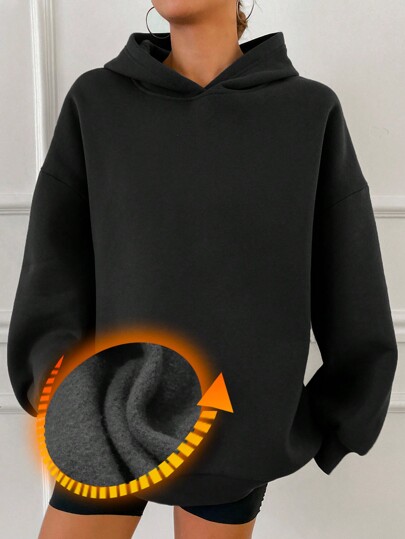 DAZY Thermal Lined Pullover Hooded Sweatshirt, Women Blank Hoodie, Fall Clothes, Thermal Lined