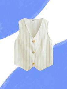 THE HAPPY LOOK Chaleco sin mangas casual a rayas con cuello en V para niñas adolescentes, primavera/verano - Beis - Ver 5