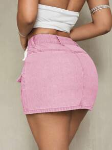 SHEIN SXY Minifalda de mezclilla de unicolor para mujer - Rosa - Ver 3