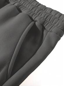 Manfinity Homme 2pcs Men's Letter Print Hoodie Sweatshirt And Drawstring Sweatpants Casual Set - Dark Grey - View 6