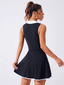 Easithlete Contrast Color Pocket Sleeveless Sports Dress, Summer Athletic Dress