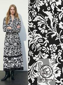 Maija Damen Elegantes Kleid mit V-Ausschnitt, Blumenmuster und Langarm für Herbst/Winter