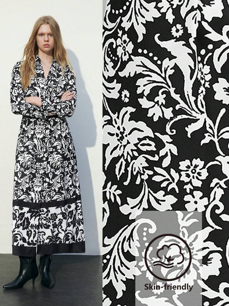 SHEIN Maija Women's Floral Print V-Neck Long Sleeve Elegant Dress, Autumn/Winter