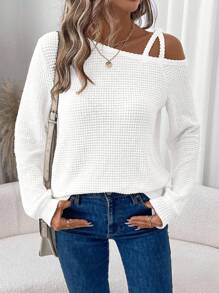 SHEIN LUNE 女士休闲华夫格纹理长袖灯笼袖 T 恤，适合秋冬季日常穿着