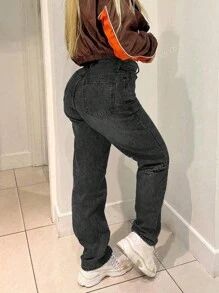 Pantalones vaqueros lavados con cintura asimétrica y pierna entallada, de estilo casual para mujeres