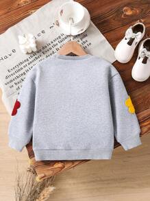 Young Girl Casual All-Match Versatile Vacation Fun 3D Embroidered Colorful Floral White Crew Neck Thermal Lined Sweatshirt, Suitable For Fall/Winter, School, Daily, Sisters, Family Gathering, Warm, Stage Performance - Multicolor - View 2