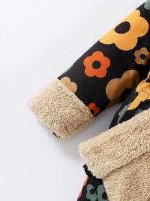 Elladie kids Áo khoác hoodie hoa nhiều màu nền đen cho bé gái có lót giữ nhiệt màu nâu, dễ thương, giản dị, đa năng, thích hợp cho mùa thu đông, ấm áp và thoải mái - Nhiều màu - Xem 7