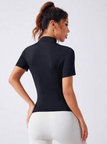 SHEIN Sport Studio Camisa tipo polo deportiva de mujer con media cartera con cremallera y manga corta de unicolor