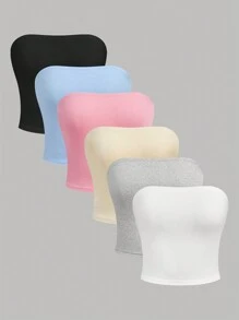 SHEIN Girlism Teen Girls Buy 1 Get 5 Free 6pcs/Set Casual Tube Top Outfits - Baby Blue - View 1