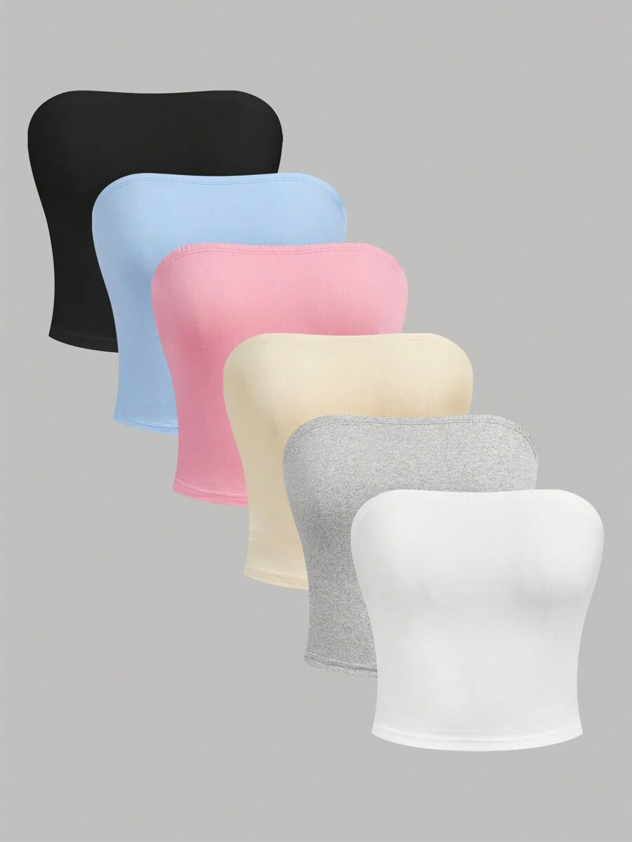 SHEIN Girlism Teen Girls Buy 1 Get 5 Free 6pcs/Set Casual Tube Top Outfits - Baby Blue - View 1