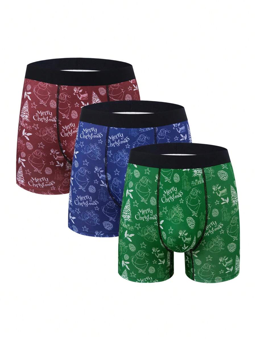 3pcs/Pack Men Christmas Slogan Printed Casual Briefs - Multicolor - View 1