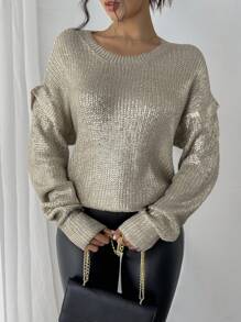 Chiquease New Autumn Winter European Style Fashionable Thick Metallic Pullover Sweater, Suitable For Parties And Casual Outings For New Year Holiday Party Clothes Knit Pullover Fall Outfit