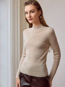 MOTF PREMIUM 100% 纯羊毛纯色立领修身毛衣