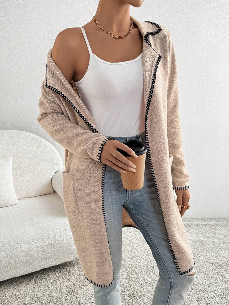 SHEIN LUNE Cárdigan de suéter tejido holgado contrastante