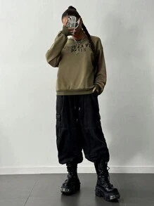 SHEIN Unity 女士简约印花长袖休闲套头卫衣，秋季款 - 軍綠色 - 查看 5