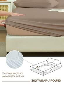 1 pieza Sábana ajustada de unicolor, protector de colchón, funda de colchón, diseño de bolsillo profundo, suave y transpirable, se ajusta a varios tamaños de cama - Individual, Doble, Queen, King