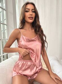 银河印花缎面吊带背心和短裤睡衣套装 / 睡衣套装