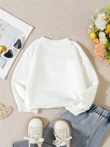 SHEIN Áo nỉ dệt kim dài tay cổ tròn in họa tiết gà tây và da báo cho bé gái nhân ngày lễ Tạ ơn vào mùa thu/đông - trắng - Xem 2
