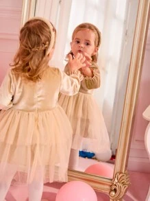 Vestido de princesa infantil para meninas, saia de bolo de veludo champanhe para festa de aniversário