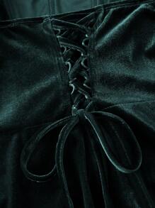 SHEIN MOD 浪漫深绿色仿鱼骨设计露肩连衣裙、晚礼服、正式礼服、舞会礼服 - 墨綠色 - 查看 3