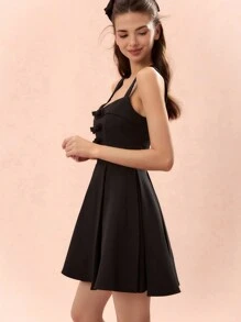 Enchnt Women Solid Color Thick Strap Sleeveless Dress - Black - View 5