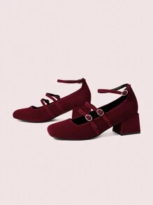 CUCCOO DOLLMOD 圣诞红色珍珠高跟鞋，适合女士、新年、情人节等节日穿着 - 酒紅色 - 查看 5