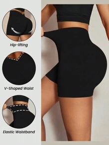 SHEIN Sport Studio Women's Gathered Waist Sexy Enhancing Yoga Sports Shorts, Comfortable & ElasticWomen Sweat Short, Gym Short, Biker Short