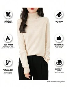 Pull-over pour femmes à manches longues en tricot, col roulé, chaud et doux, pour l'automne et l'hiver